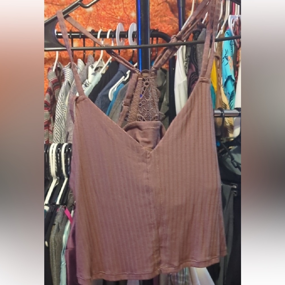 ✨🌸 Aerie Brown Ribbed Lace Crop Top Cami  | Size XL ✨🌸
